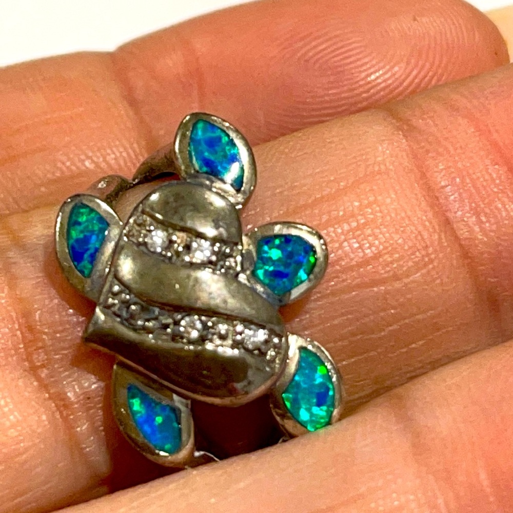 925 Sterling Silver Opal Turtle Ring - image 1